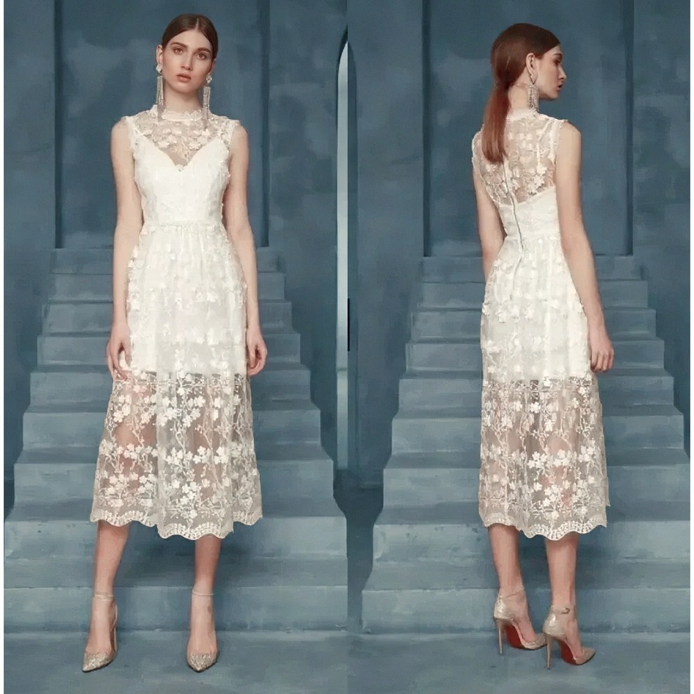 Bronx‎ and Banco Dress Ethereal White Floral Lace Sequin Maxi Bridal Dress $680